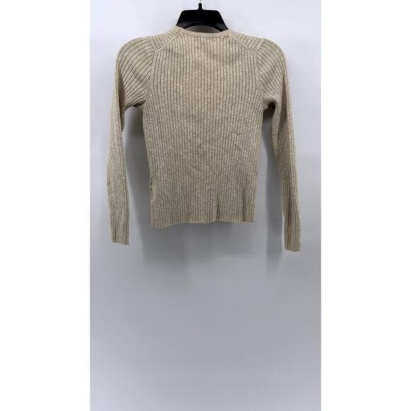 MADEWELL Women's Tan Ribbed Shrunken V-Neck Long Sleeve Cardigan SZ S - Picture 2 of 11